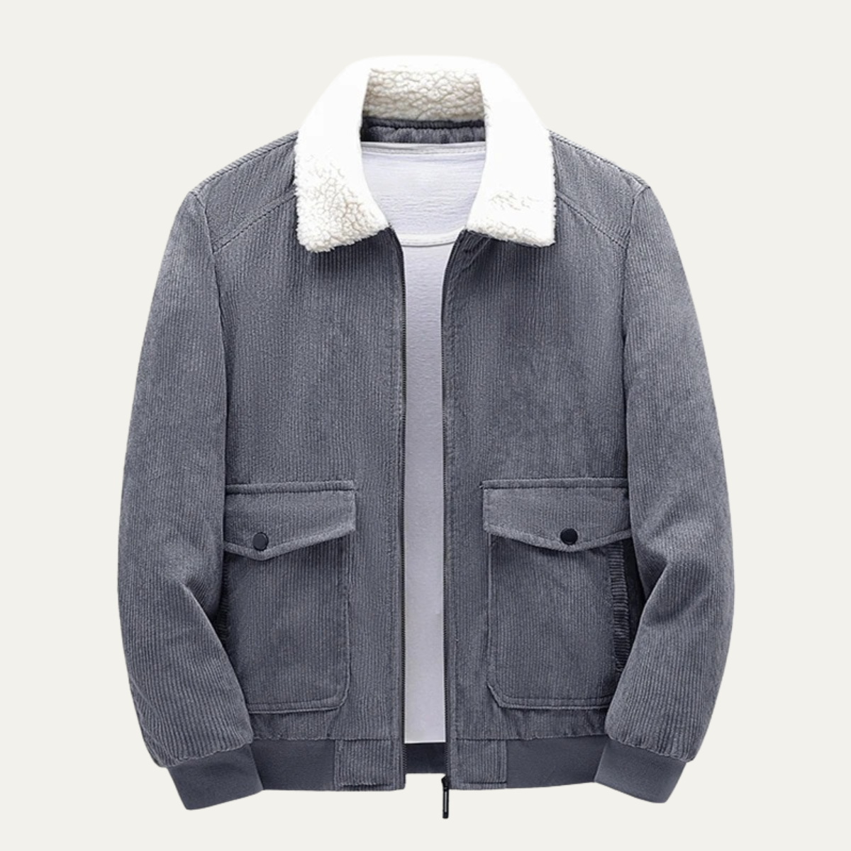 Blouson aviateur homme en cuir synthétique avec poches zippées et fermeture éclair