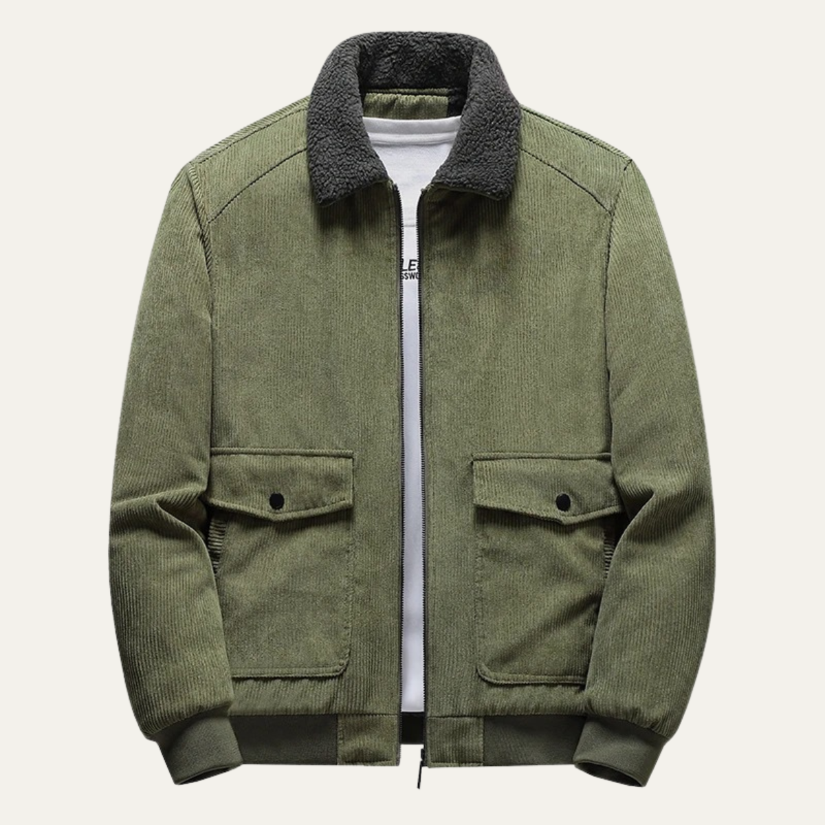 Blouson aviateur homme en cuir synthétique avec poches zippées et fermeture éclair