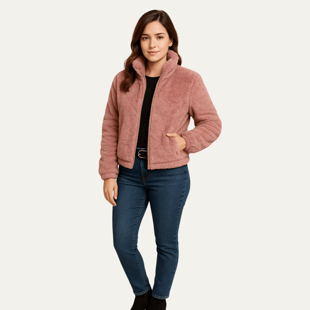 Blouson femme court en fausse fourrure doux - PanierRoyale