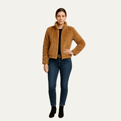 Blouson femme court en fausse fourrure doux