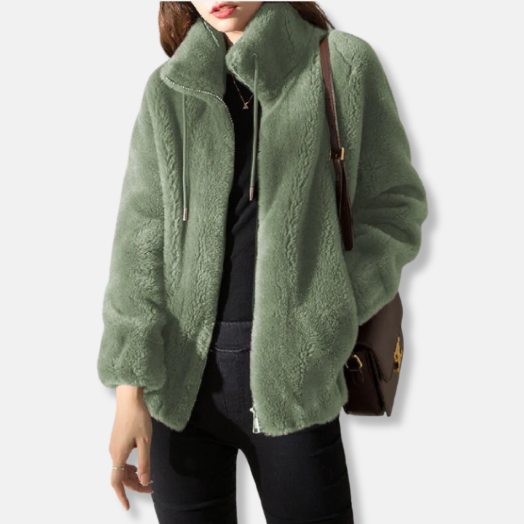 Blouson femme en douce peluche avec fermeture éclair