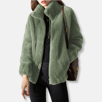 Blouson femme en douce peluche avec fermeture éclair