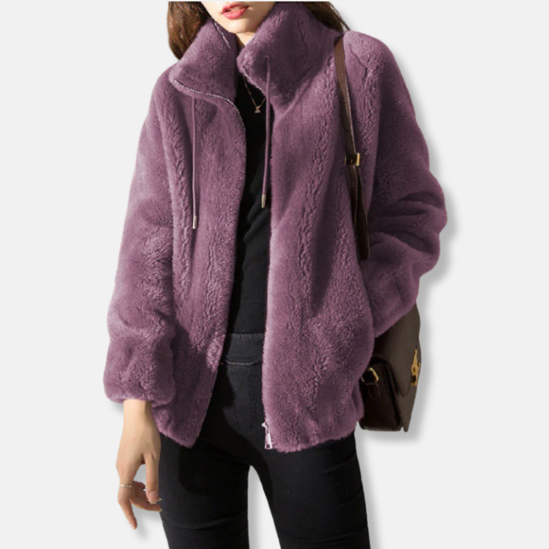 Blouson femme en douce peluche avec fermeture éclair