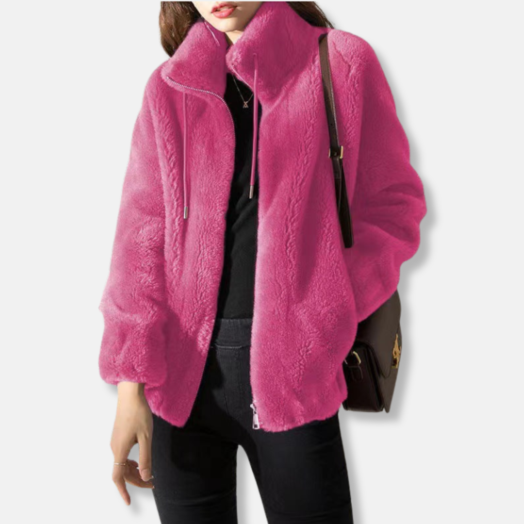 Blouson femme en douce peluche avec fermeture éclair