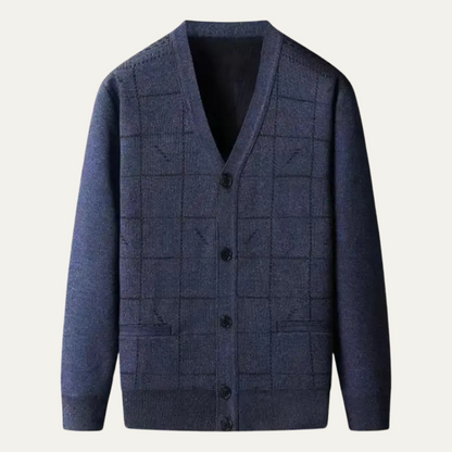 Cardigan Homme Carreaux Classique Col V