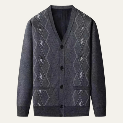 Cardigan Homme Carreaux Classique Col V