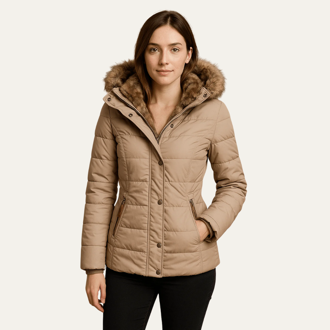 Veste hivernale femme matelassée à capuche fourrure synthétique