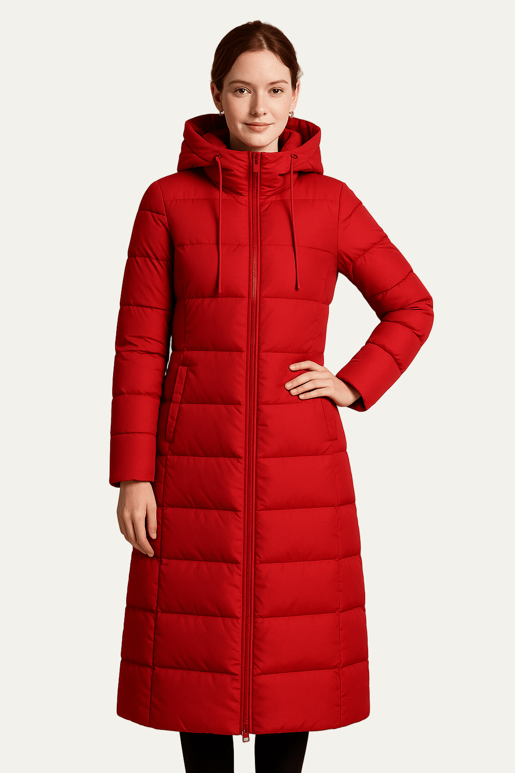 Doudoune femme longue et cintrée taille haute