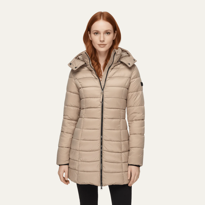 Veste mi-longue femme élégante avec capuche