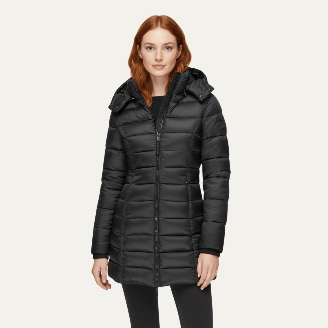 Veste mi-longue femme élégante avec capuche