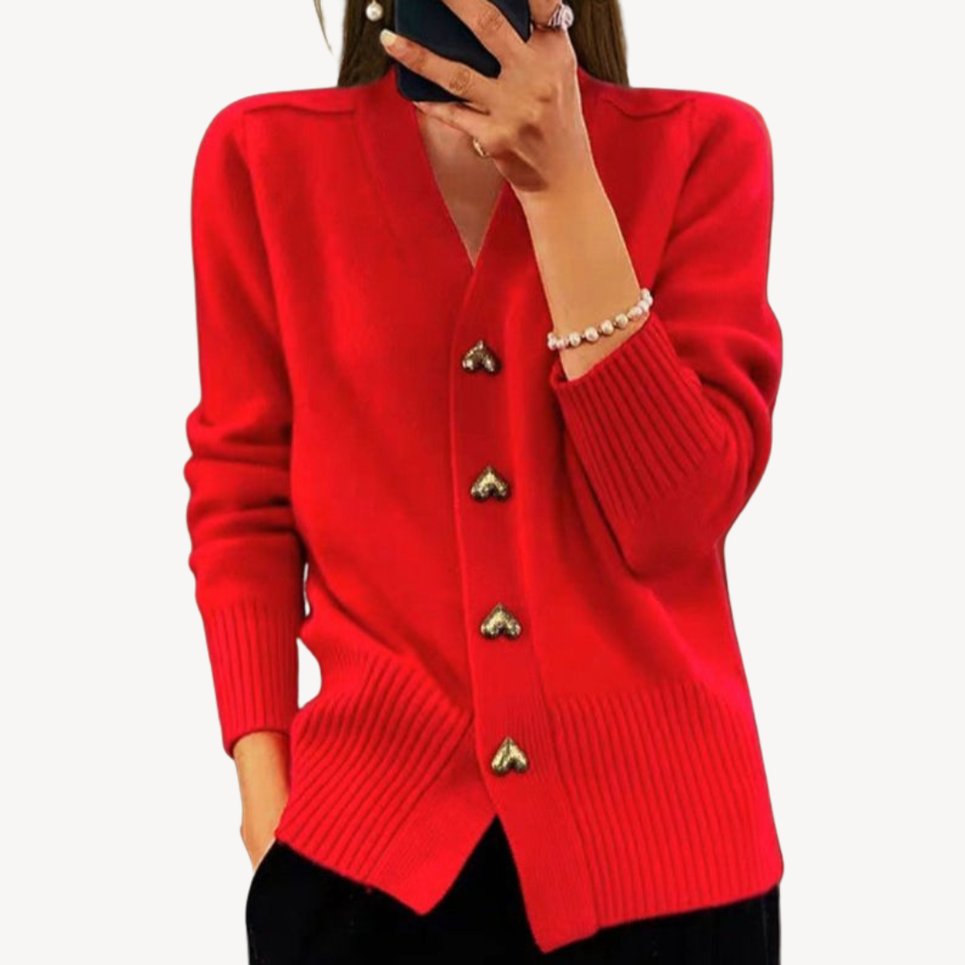 Gilet Femme Col en V Boutons Cœur Chic