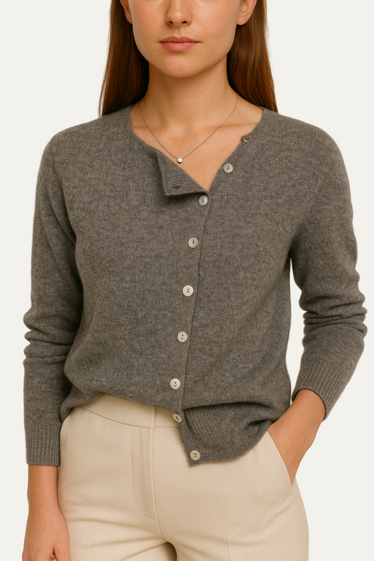 VogeLuxe | Gilet asymétrique boutonné en maille pour femme 0