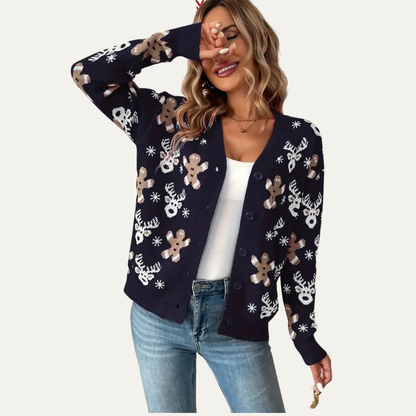 VogeLuxe | Gilet boutonné en maille à motif pain d'épice pour femme 3
