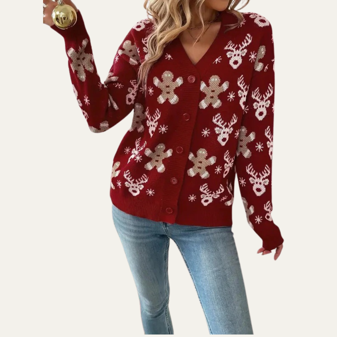 VogeLuxe | Gilet boutonné en maille à motif pain d'épice pour femme 6