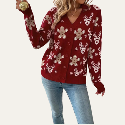 VogeLuxe | Gilet boutonné en maille à motif pain d'épice pour femme 6