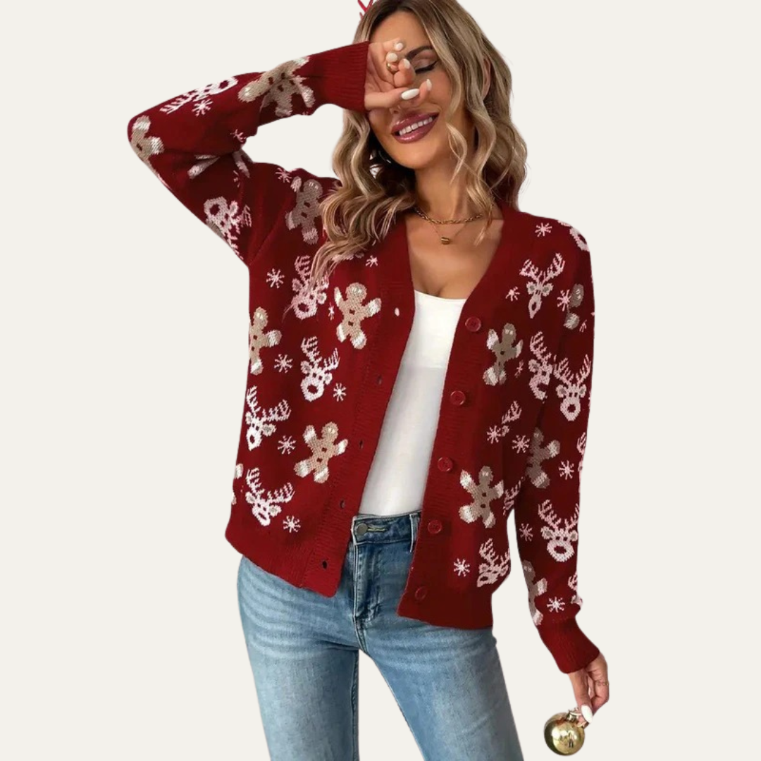 VogeLuxe | Gilet boutonné en maille à motif pain d'épice pour femme 7