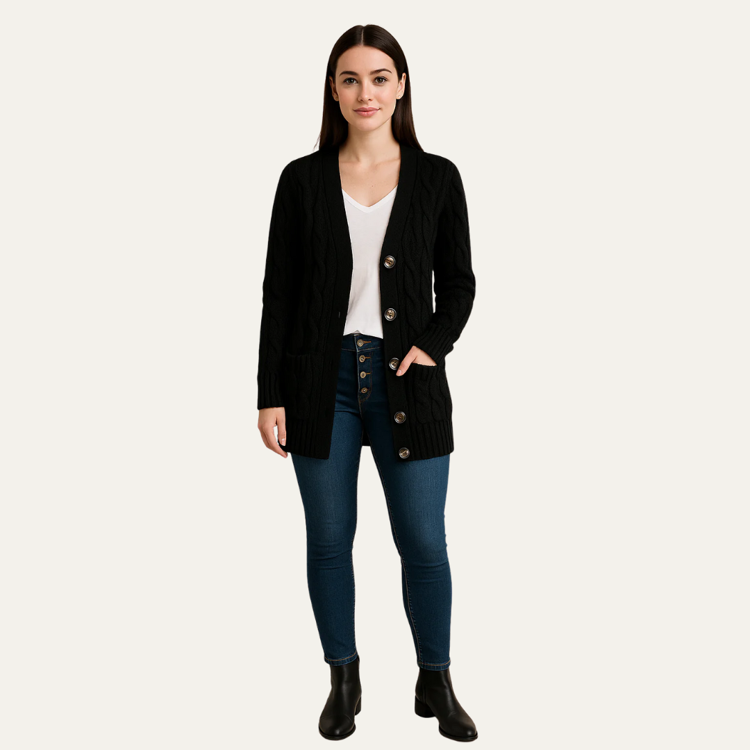 VogeLuxe | Gilet cardigan classique mi-long pour femme 4
