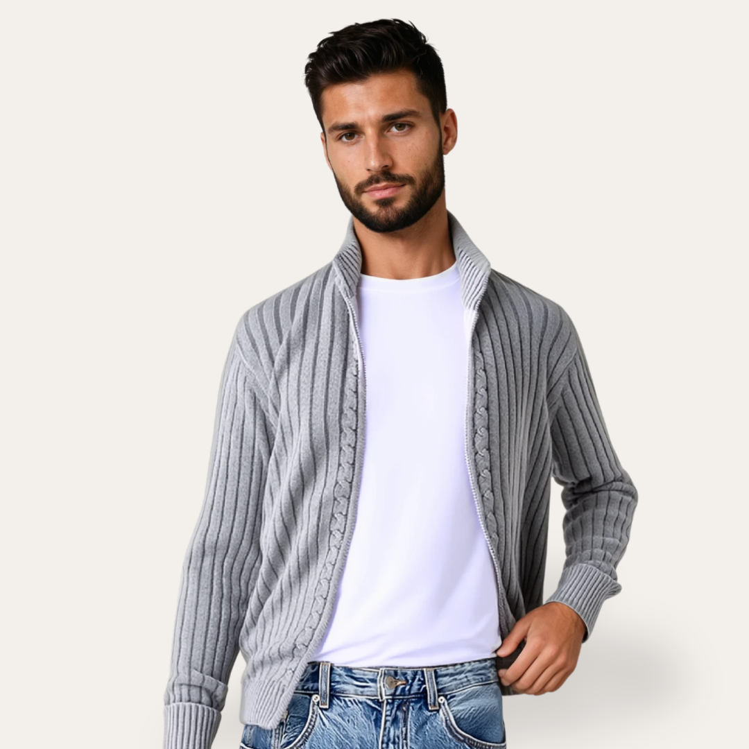 VogeLuxe | Gilet cardigan décontracté en maille côtelée pour homme 1