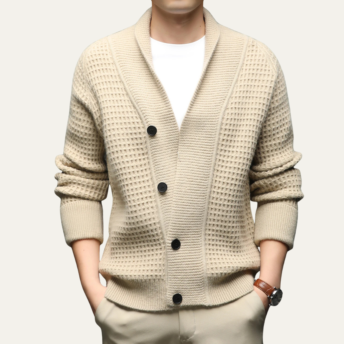 VogeLuxe | Gilet cardigan homme à col châle en maille texturée 0