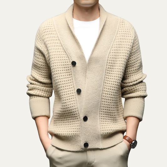 VogeLuxe | Gilet cardigan homme à col châle en maille texturée 0