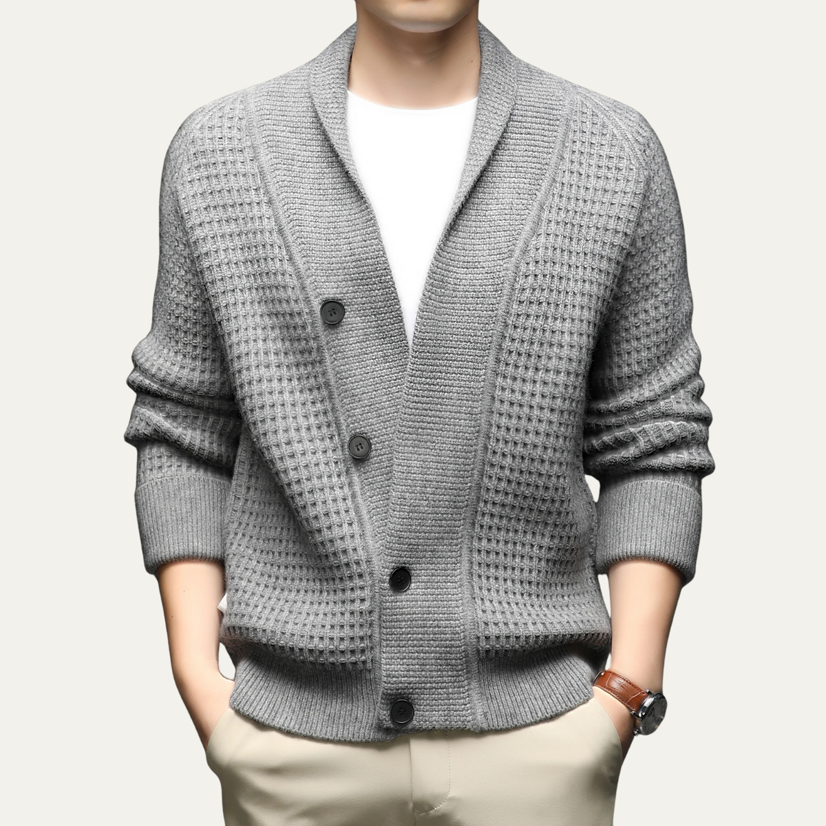 Gilet Homme en Maille Texturée avec Col Châle Doux
