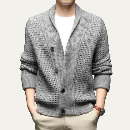 Gilet Homme en Maille Texturée avec Col Châle Doux