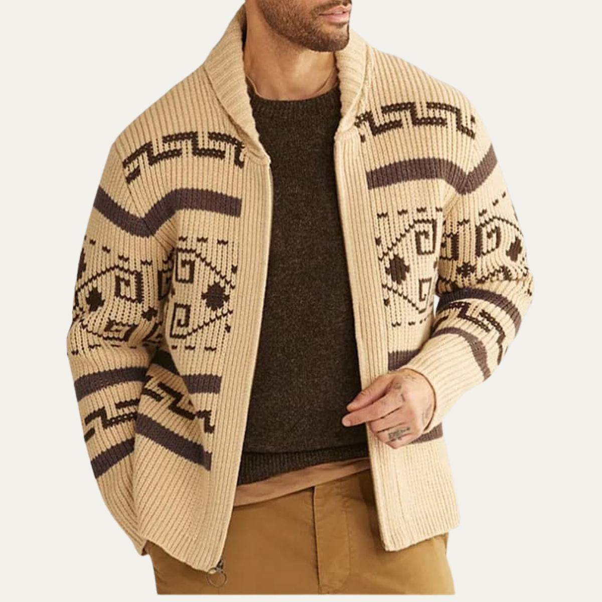 VogeLuxe | Gilet cardigan homme en maille style sud-ouest à col châle 0