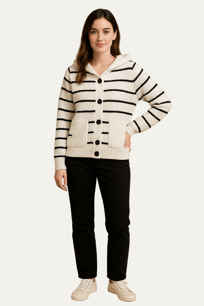 Gilet femme rayé à capuche confortable