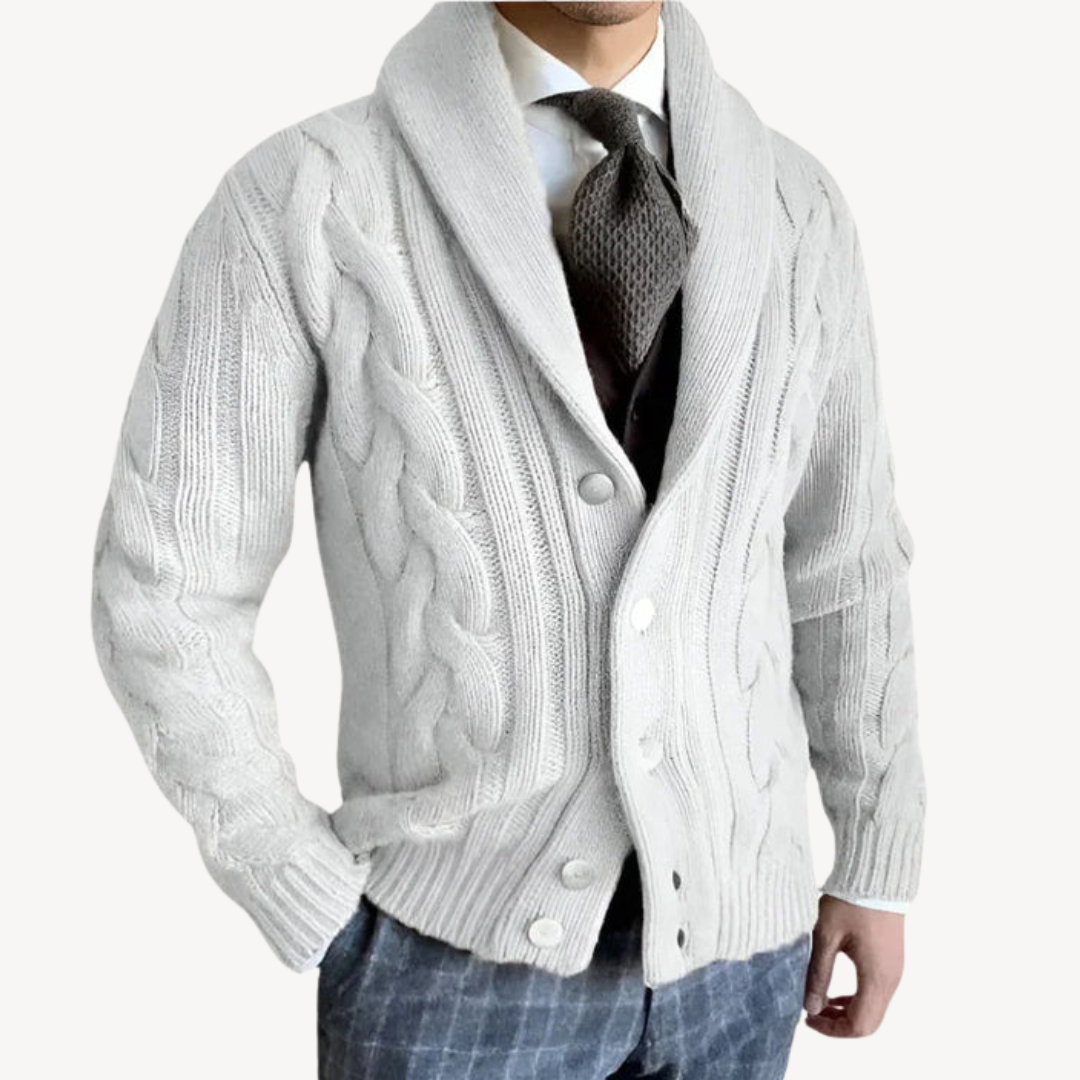 VogeLuxe | Gilet châle en maille torsadée pour homme 4
