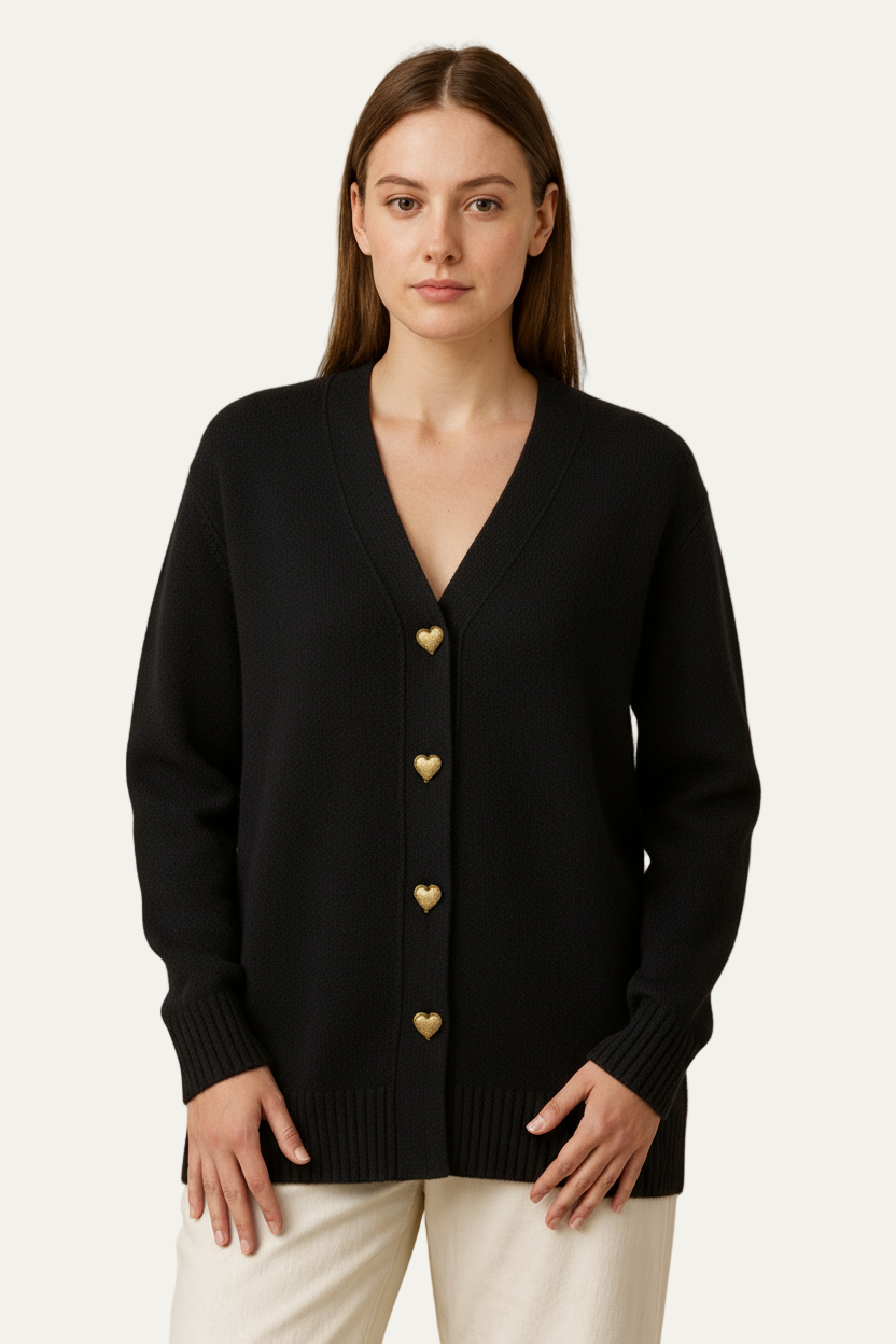 VogeLuxe | Gilet élégant pour femme à col en V et boutons en forme de cœur 0