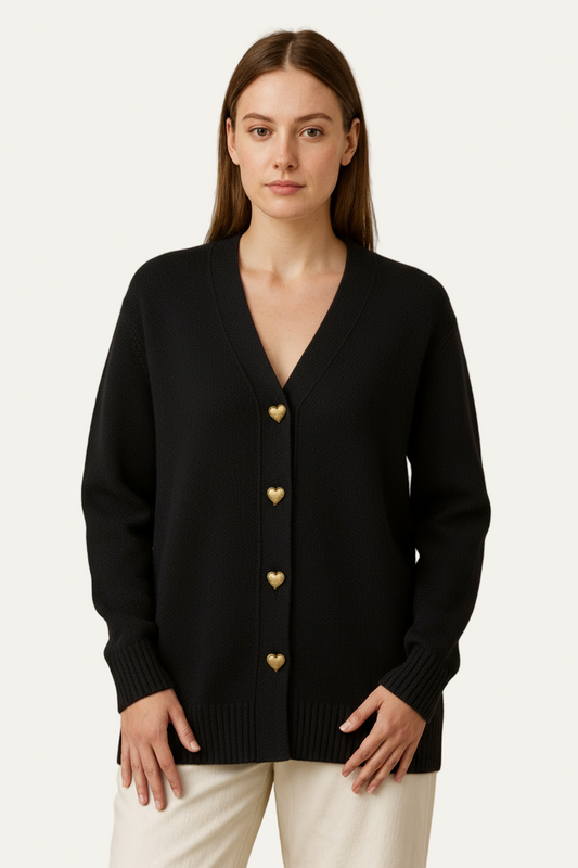 VogeLuxe | Gilet élégant pour femme à col en V et boutons en forme de cœur 0