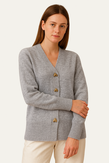 Gilet femme col V élégant avec boutons cœur