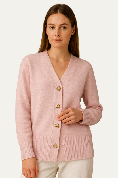 Gilet femme col V élégant avec boutons cœur
