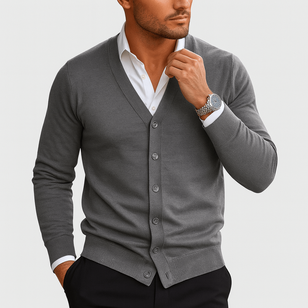 Cardigan Homme Maille Fine Col V Élégant