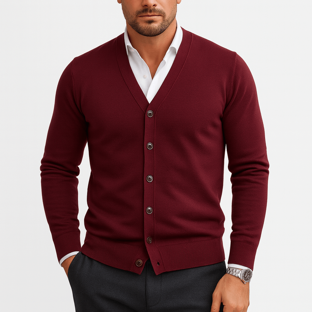 Cardigan Homme Maille Fine Col V Élégant