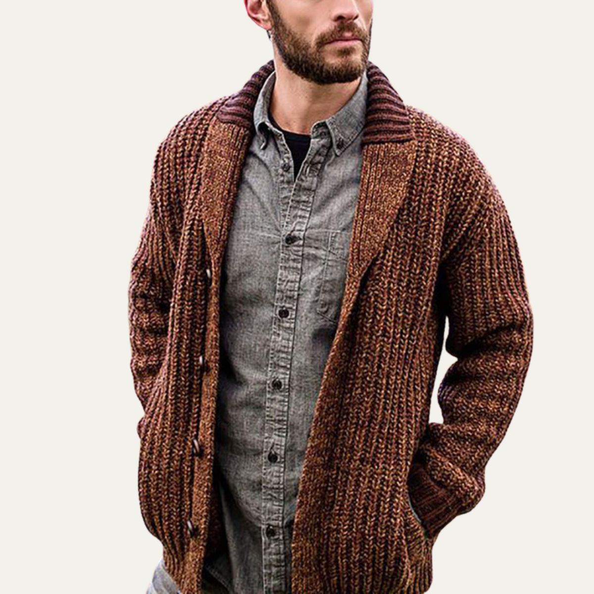 Gilet Homme Maille Côtelée Col Châle Élégant - PanierRoyale