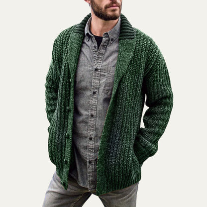 Gilet Homme Maille Côtelée Col Châle Élégant