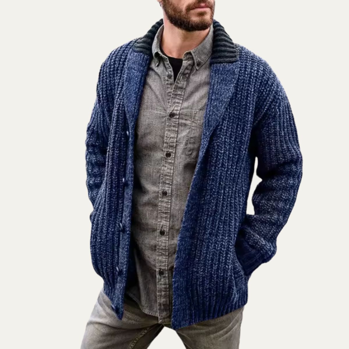 VogeLuxe | Gilet en maille côtelée à col châle pour homme 5