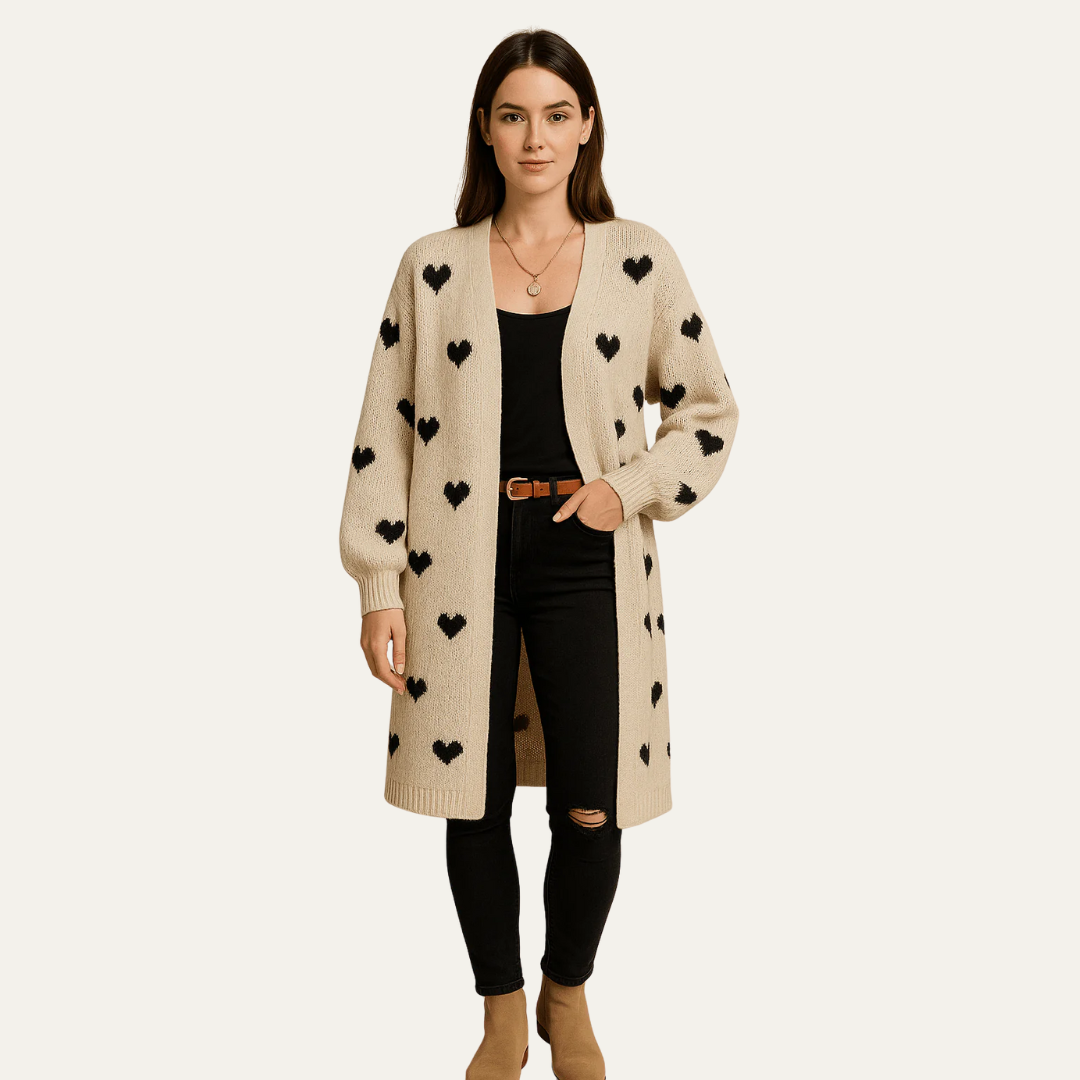 Gilet femme doux au motif cœur tendance - PanierRoyale