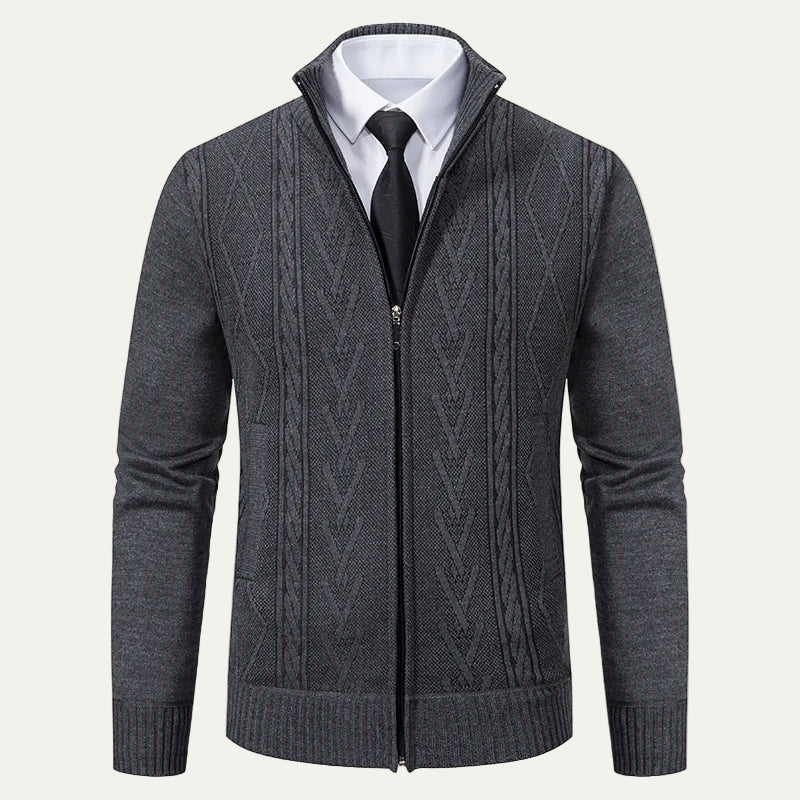 Gilet Maille Zippé Homme Col Montant Sport Chic