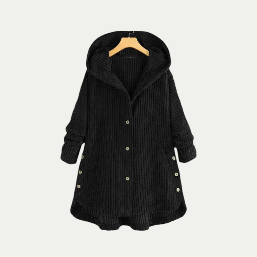 VogeLuxe | Gilet long côtelé à capuche pour femme 0