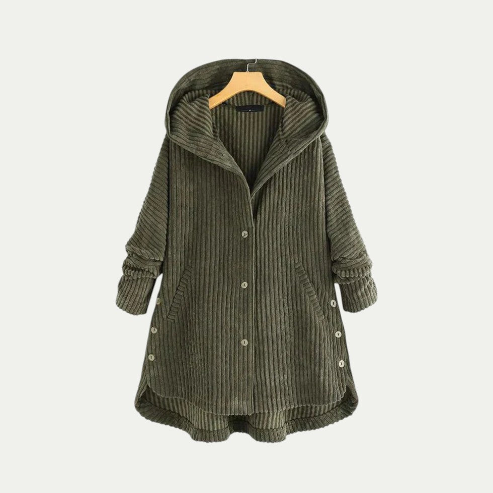 VogeLuxe | Gilet long côtelé à capuche pour femme 1