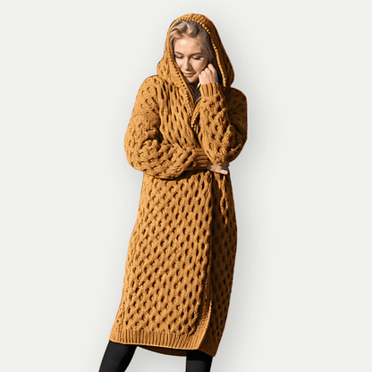Gilet femme long en maille épaisse et chaud