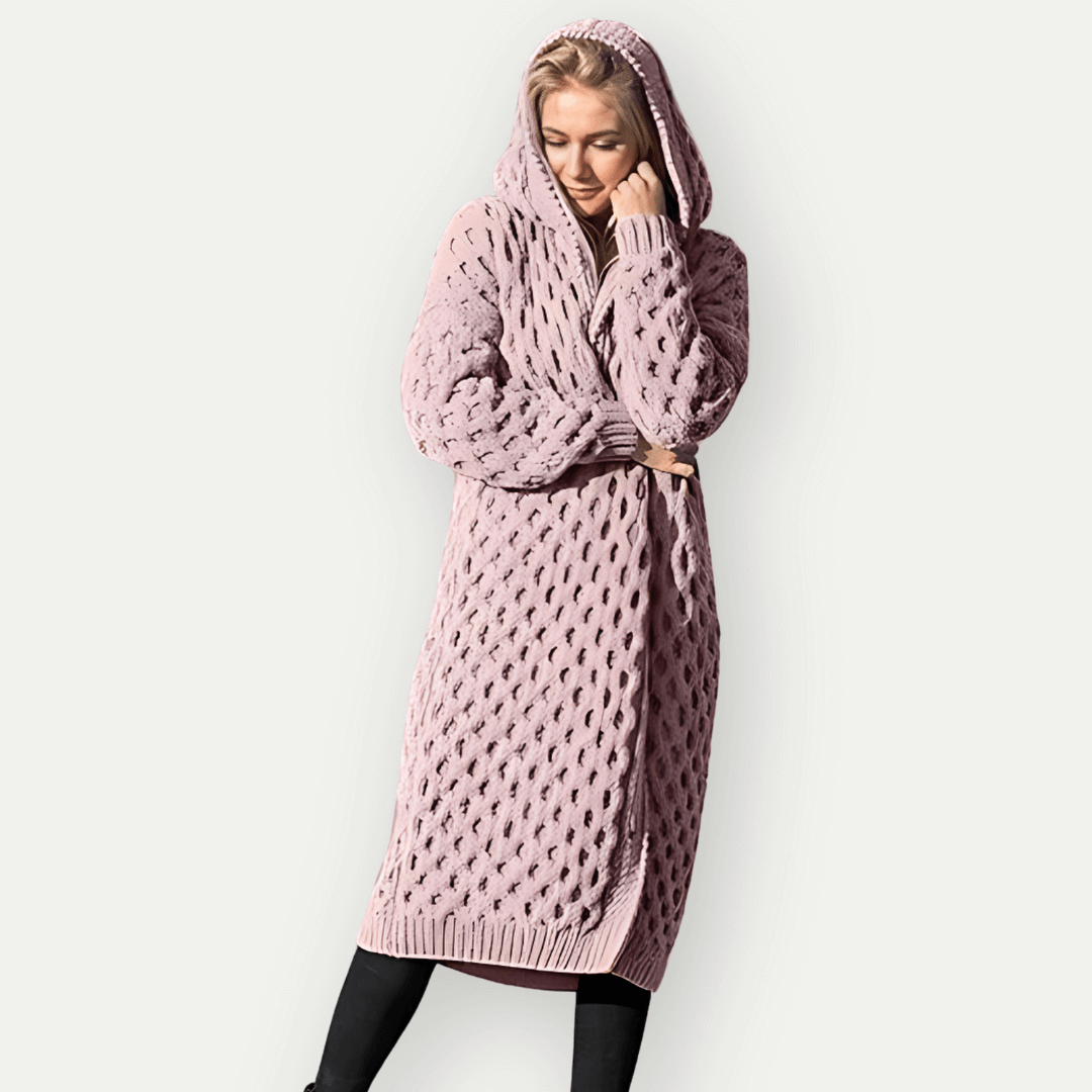 Gilet femme long en maille épaisse et chaud