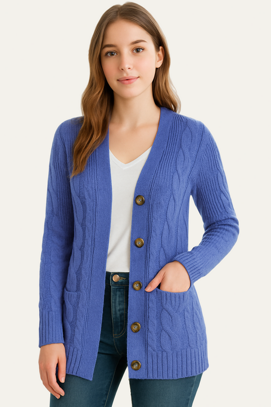 VogeLuxe | Gilet long en maille torsadée pour femme 0