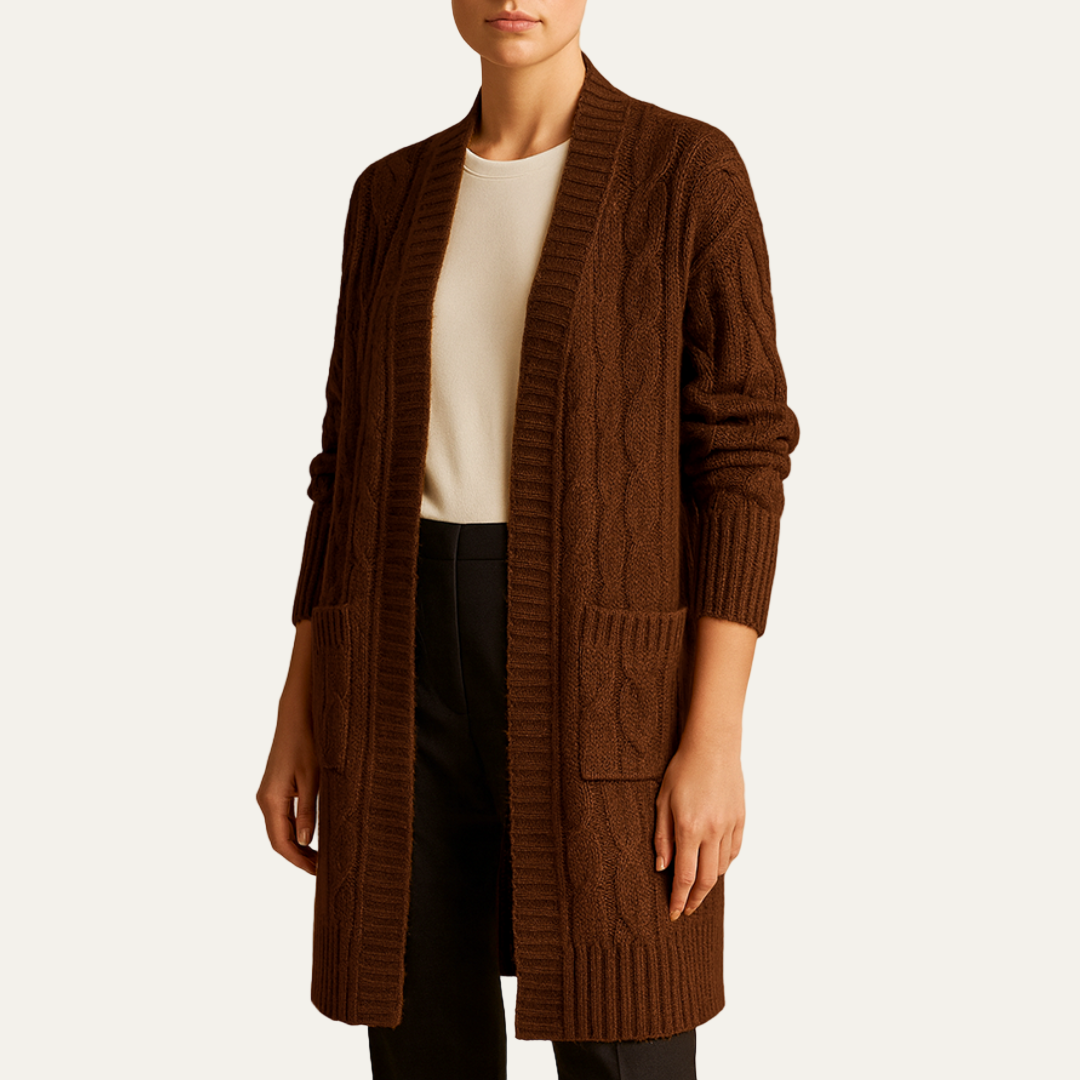 VogeLuxe | Gilet long en maille torsadée pour femme 0