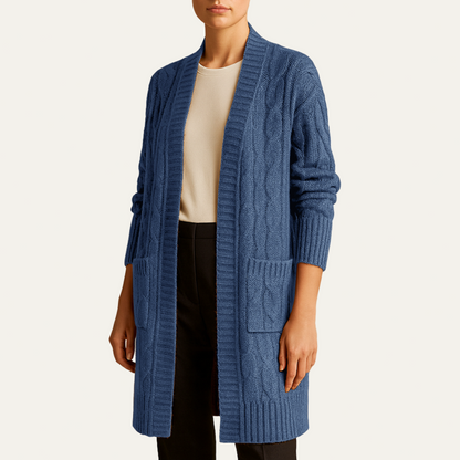 VogeLuxe | Gilet long en maille torsadée pour femme 10