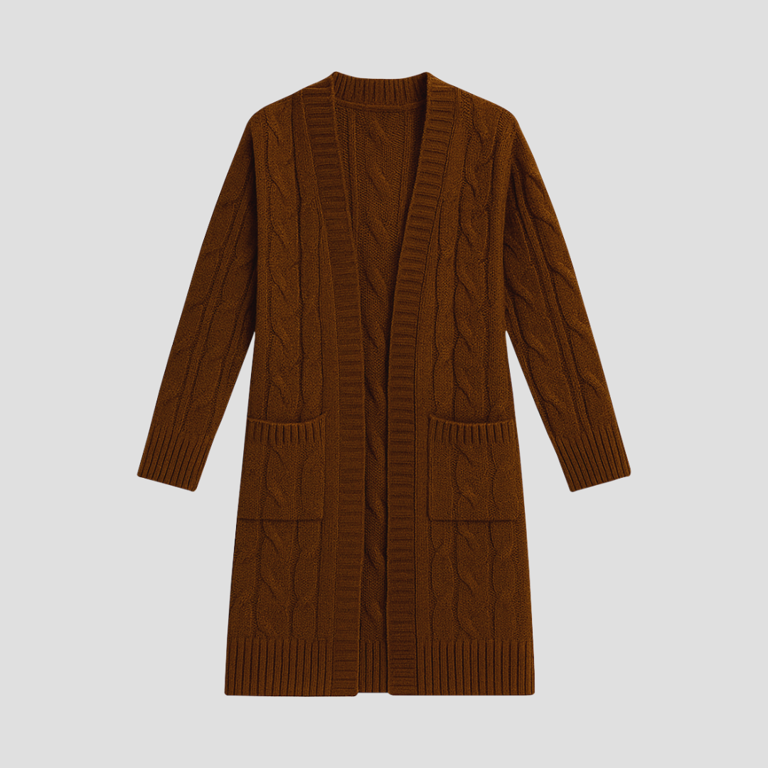 VogeLuxe | Gilet long en maille torsadée pour femme 1