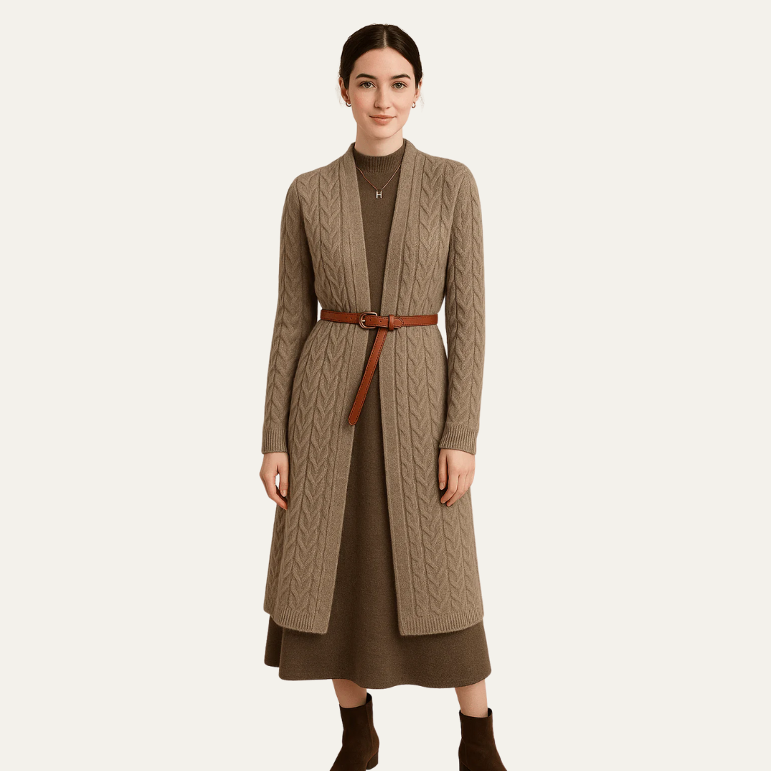 VogeLuxe | Gilet long en maille torsadée pour femme 1