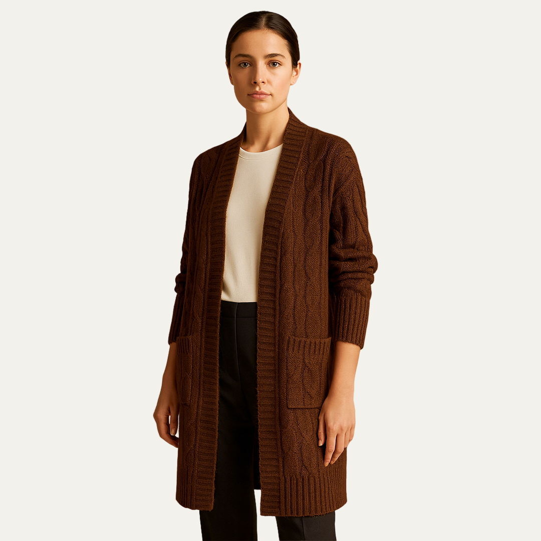 VogeLuxe | Gilet long en maille torsadée pour femme 2